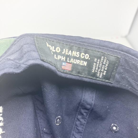 Polo Jeans Co Ralph Lauren Hat Cap Strap Back Mens One Size Navy USA Flag - Picture 7 of 7